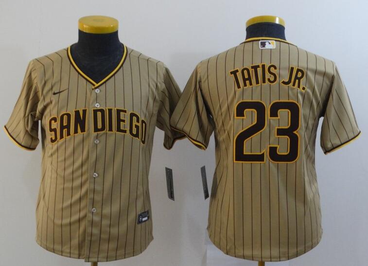 Youth San Diego Padres #23 Tatis jr Light Brown stripe Game 2021 Nike MLB Jersey->customized mlb jersey->Custom Jersey